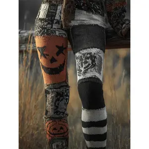 Women's High Waist Thermal Leggings - Halloween Print Tummy Control Pants with Witch, Pumpkin, and Bat Patterns, Elastic Winter Leg Warmers Style (XXS-XXL), Suitable for Parties, Costumes, and Cold Weather, Machine Washable - Comfortable Stretch Pants