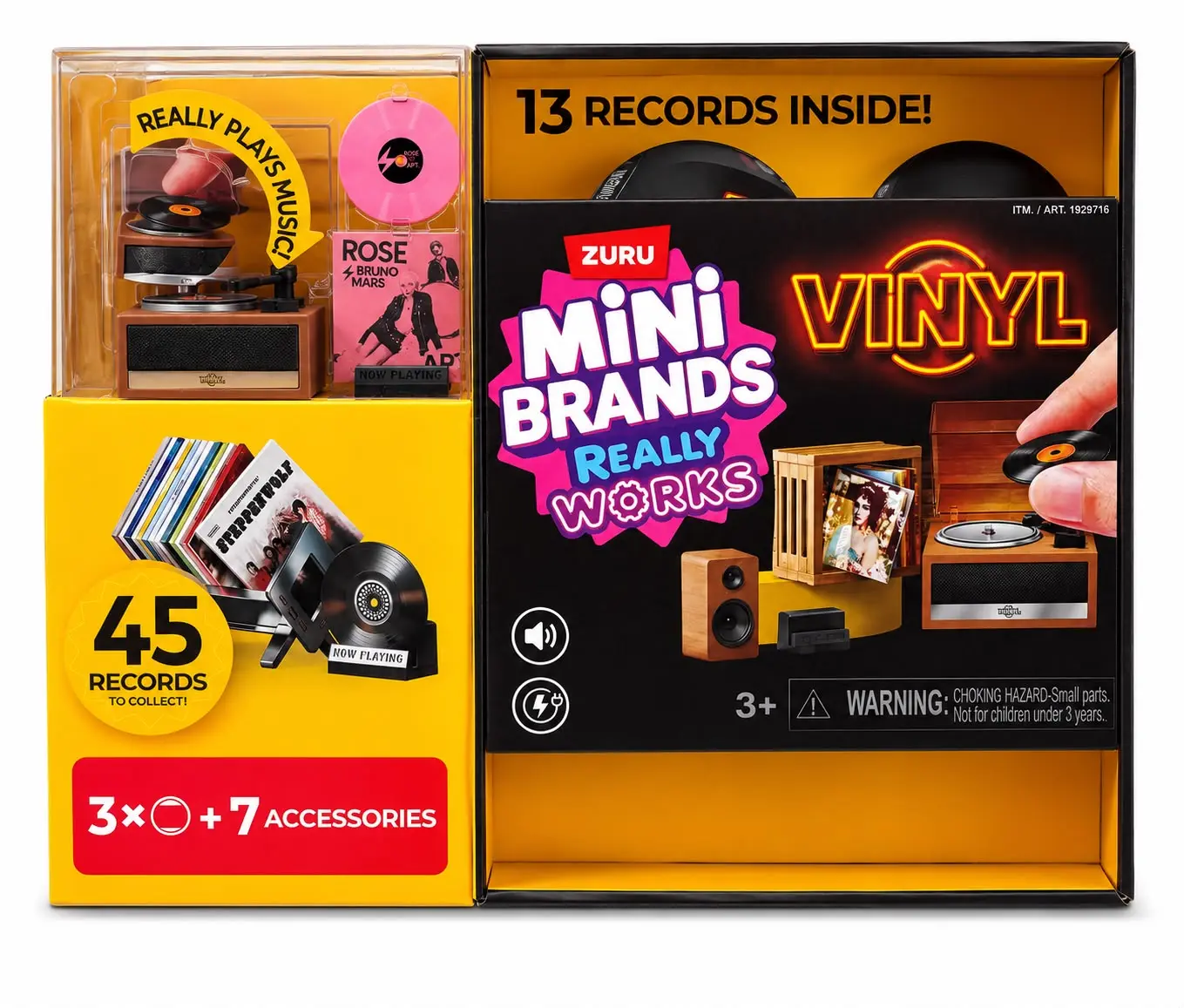 Mini Brands Functional Vinyl Playset Mega Bundle - Rechargeable Record Player, 3 Mystery Capsules, 13 Real Playing Mini Records, Deluxe Giant Gift Box Set