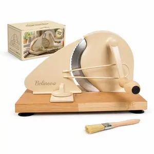 Belinova Manual Bread Slicer for Homemade Sourdough & Bagels, Adjustable Thickness Hand Crank Bread Cutter with Anti-Jam Guide Plate, Solid Wood Base & Rust-Proof Stainless Steel Blade tiktokshopspringglowup