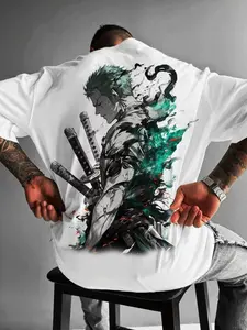 One Piece Zoro Japanese Anime Men's T-shirt New Summer Street Wear Casual Top Pattern Print T-shirt Oversized Y2k Clothes Menswear Streetwear Suitable for Both Men and Women Unisex Round Neck Loose and Comfortable Top