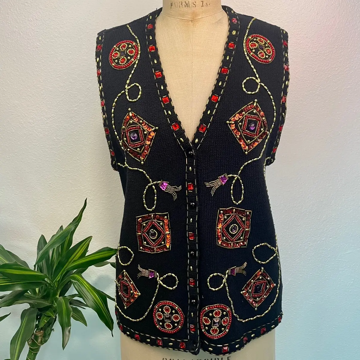 Not Your Average Grandma Sweater Vest by Claudia D with Hand Beaded Detail Size Large