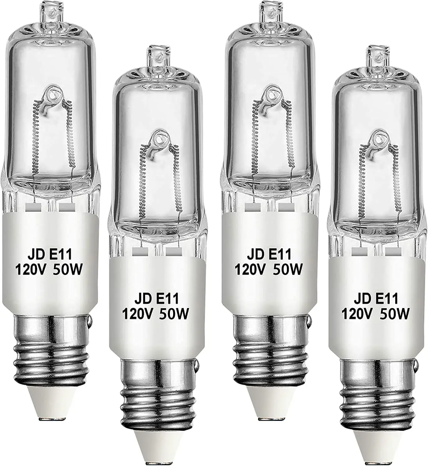 4 Pack JDE11 Bulb,120V 50W Halon Mini Candelabra Bulbs,T4 JD E11 Bulb Dimmable 2700K Warm White(Replacement E11 LED Bulbs) for Chandeliers,Candelabra,Ceiling Fan,Table Lamps,Cabinet Lighting