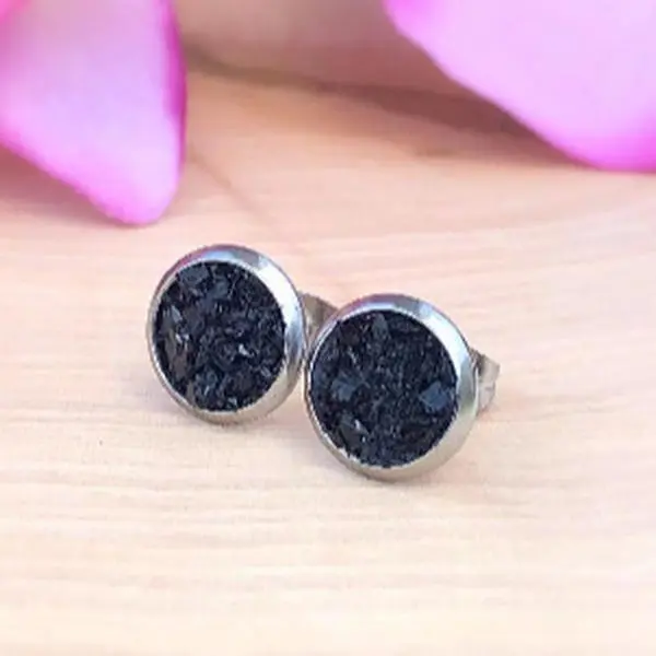 Raw Black Tourmaline Studs, Rough Natural Stone Stud Earrings Post, Crushed Gemstone Studs, Crystal Protection Earrings, October Birthstone Earrings, Scorpio Witchy Gifts