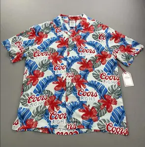 #CCOORS LIGHT Mens Tropical Hibiscus Floral Short Sleeve Hawaiian Button Up Shirt