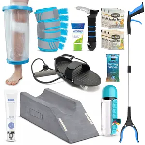 JDCare USA Knee Surgery Recovery Kit 22pc - ACL & Knee Replacement Essential Aids Equipment with Ice Packs Leg Lifter Pillow & More