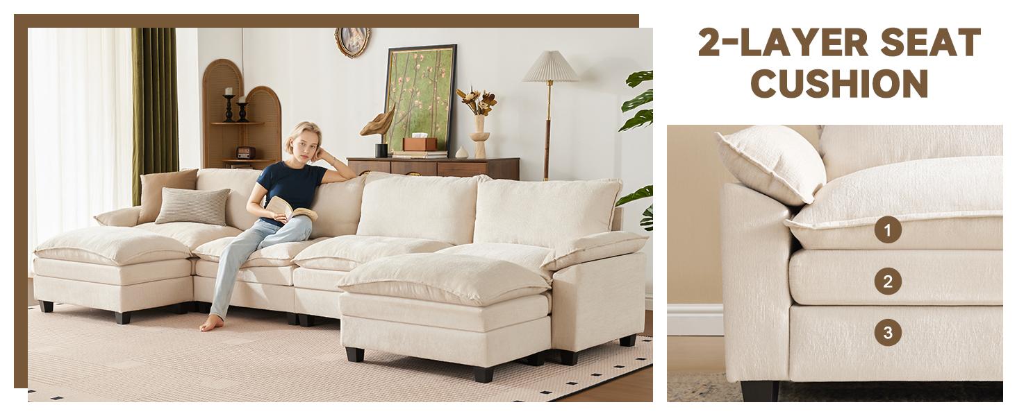 【2-3 Packages】110-143 Inch Modular Couch Sectionals with Ottoman, Big Comfy Cloud Couches, L/U Shaped 4-6 Seat Modular Sectional Sofa, Modern Cloud Sectional Couches for Living Room, Deep Seat Sofa