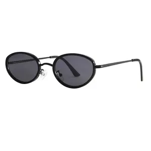 Retro sunglasses metal oval frame men's black sunglasses women's high-end cat eye sunglasses