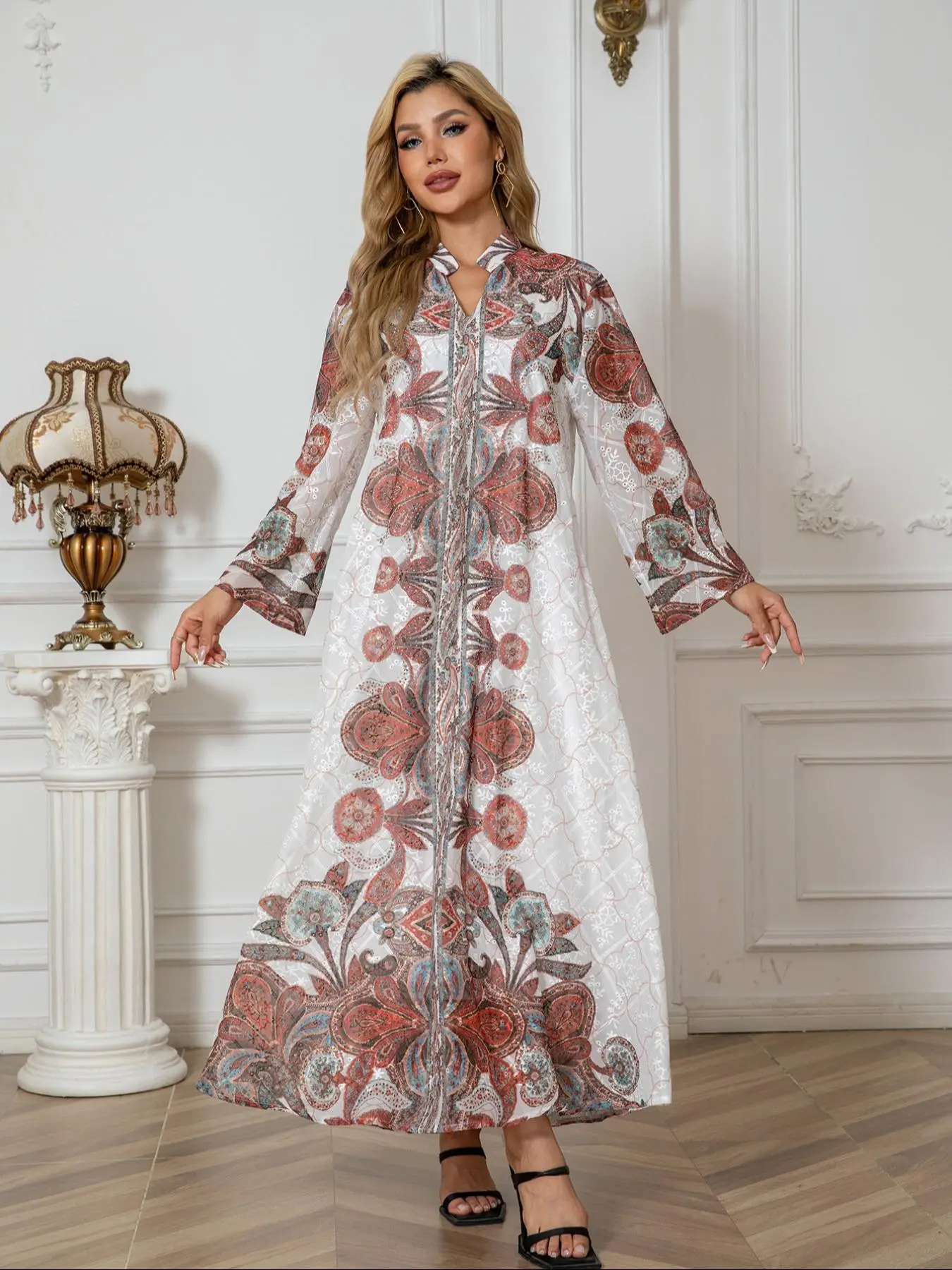 Women's Floral Print Long Sleeve Dress, Elegant Fashion Casual Dress for Daily Outdoor Wear, Women Dress for All Seasons