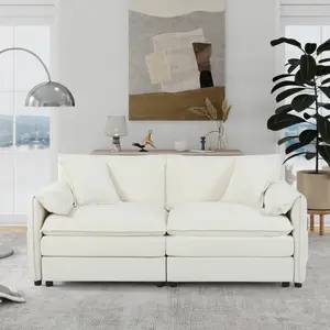 Oversized Chenille Loveseat Sofa, Oversized 2-Seater Small Cloud Couch, Modern Comfy Deep Seat Love Seat for Living Room Bedroom Office Apartment,DIY Combination,Beige