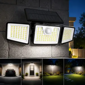 Daphino Solar Outdoor Lights 2500LM Security Lights, 3 Heads Dimmable SpotLights with 3 Modes, IP65 Waterproof, suitable for Garage, Front Door, Yard, Chicken Coop, Festival‘s Gift