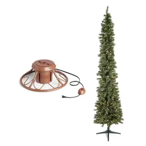 Home Heritage Rotating Tree Stand Base w/Stanley 9' Skinny Pencil Christmas Tree