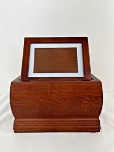 Urn Smart Cremation Cherry Wood Box with 4x6 Photo Frame Display Memorial Box