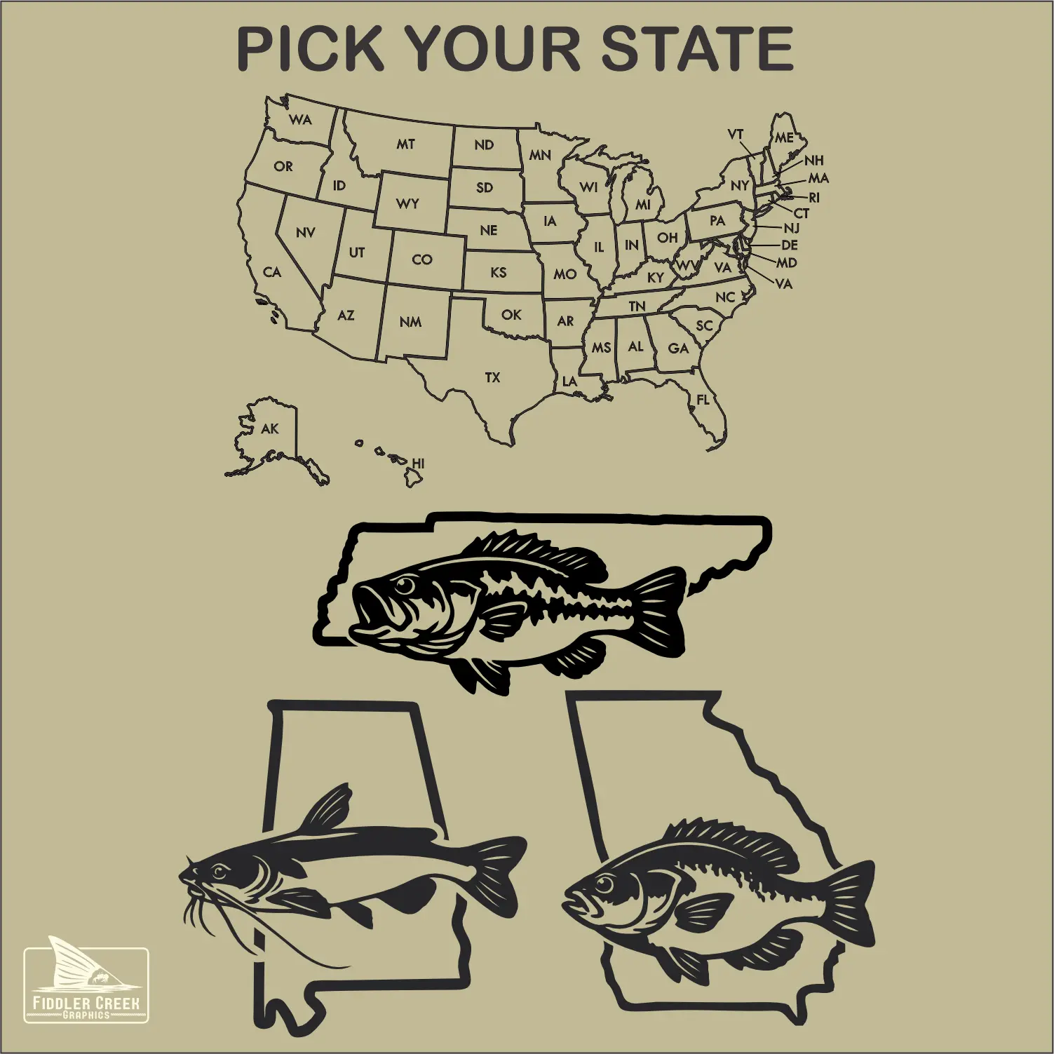 State Southern Freshwater Fish Decals Available With Bass, Redbreast, and Channel Catfish 10"
