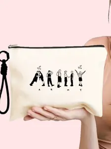 2pcs Travel Makeup Bag Set, Army Bts Member Silhouette Pattern, Durable Canvas Material, Detachable Wrist Strap, Perfect Gift for Teachers