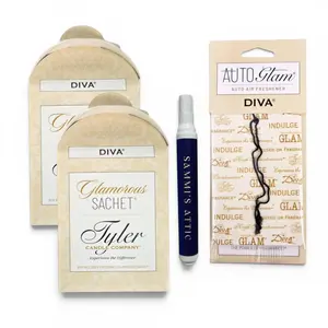 Tyler Diva Dryer Sachets - Glamorous Sachet 2 Pack (4 per Pack) - Diva Dryer Sheets Bundle with Autoglam Car Freshener & Sammi's Attic Stain Remover Pen - Tyler Laundry Sachets for Drawers and Closets