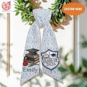 Personalized Graduation Wreath Sash, Class of 2026 Toile Floral Door Decor