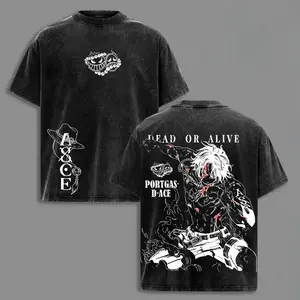 One Piece Portgas D. Ace Fire Fist Vintage Acid Washed Graphic Tee Premium Heavyweight Oversized Cotton Unisex Streetwear Casual Anime Fan Short Sleeve Top