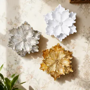 European Palace Style Lotus Decoration Wall Hanging, Resin Silver Color Wall Art, Home Hotel Party Photography Prop, Floral Decor Contrast