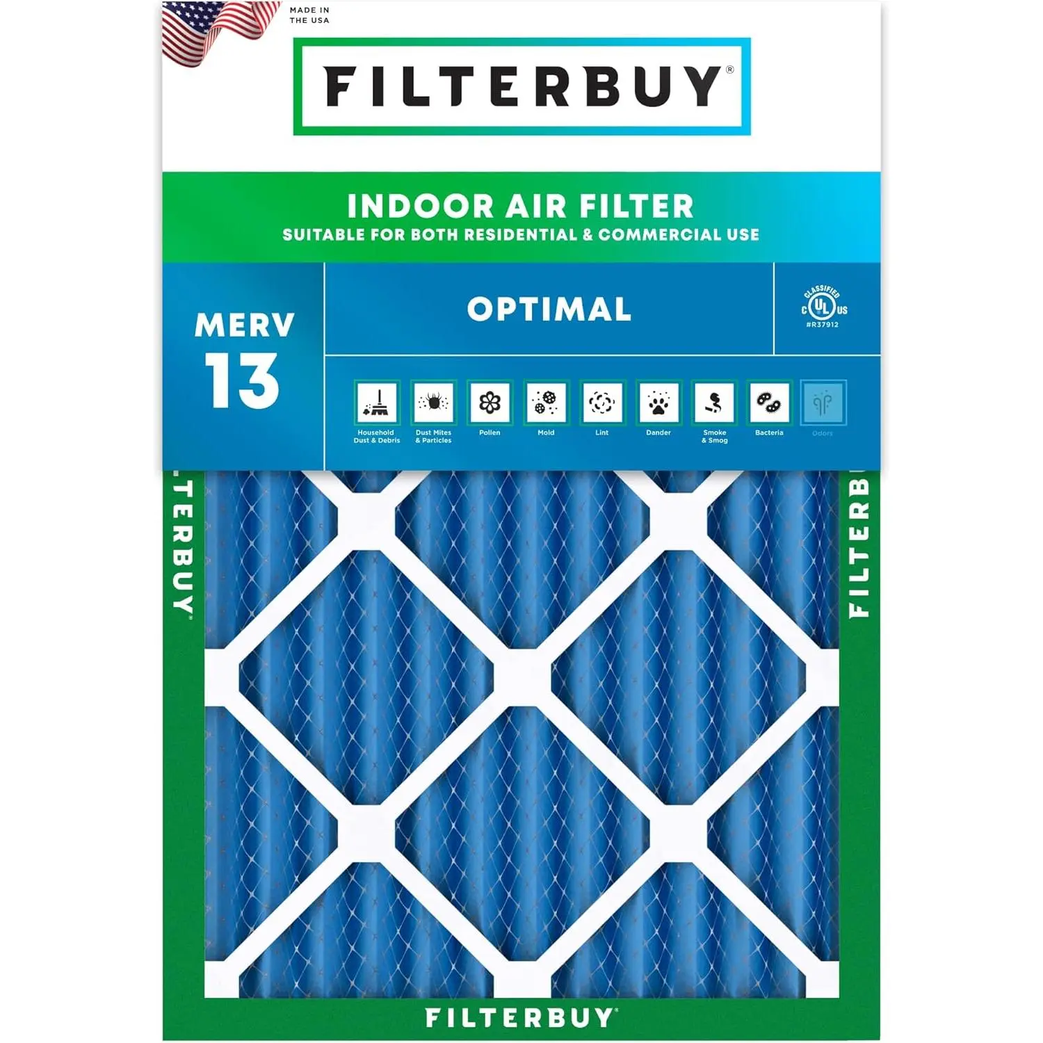 Filterbuy Rectangular Face Shape 24x28x2 HVAC AC Furnace Air Filter (1-Pack) - Pleated MERV 13 Optimal Defense, Actual Size 23.50x27.50x1.75 In