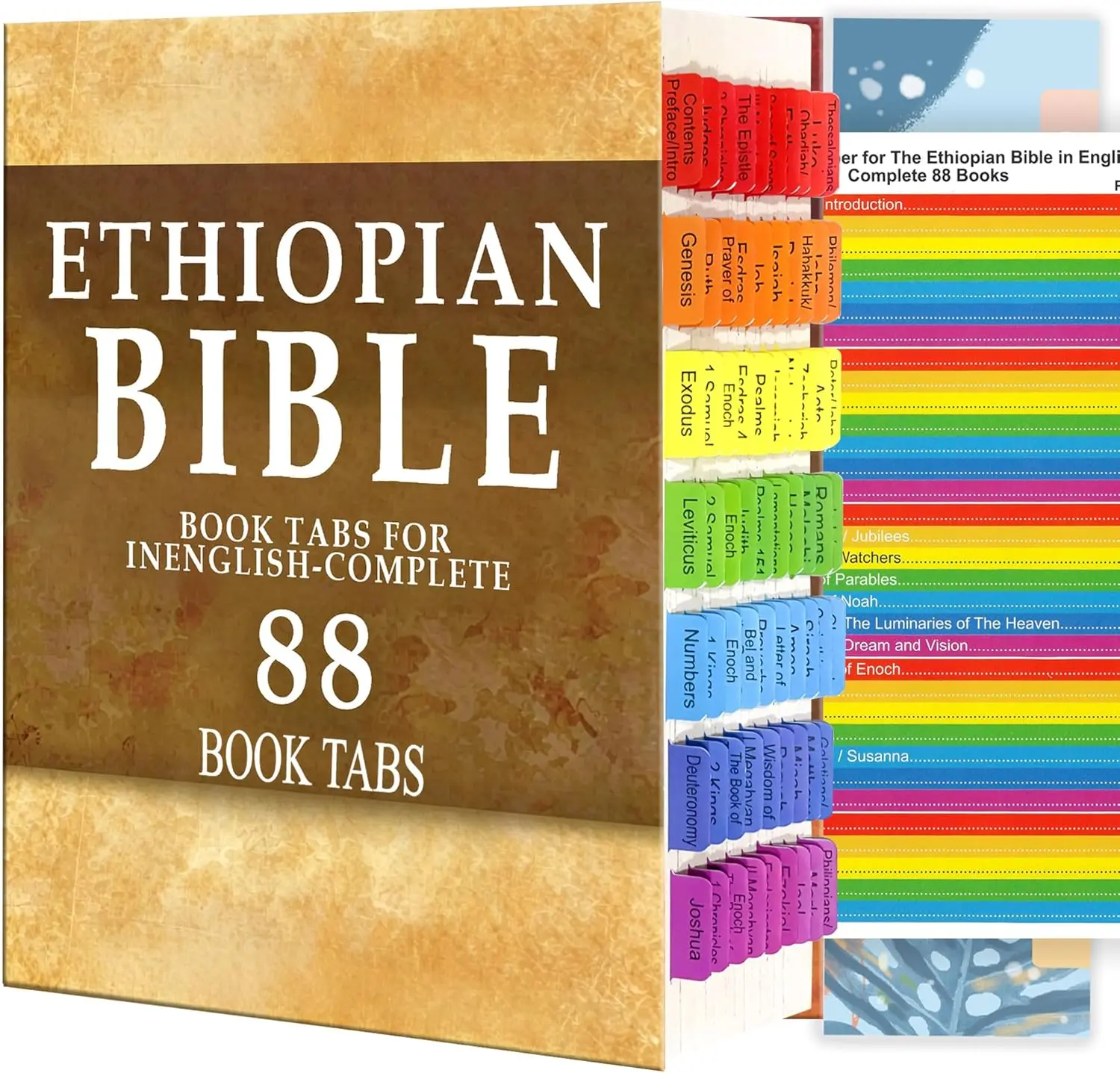 Index Tabs for The Ethiopian Bible in English Complete 88 Books.72 Color Coded Laminated Durable Tabs, 68 Books Chapter Tabs of The Ethiopian Bible,1 Placement Guide Card (Book Not Included)