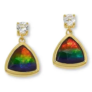 Canadian Ammolite Gems by Kenneth Bradley Trilliant-Cut Ammolite and White Topaz Earrings