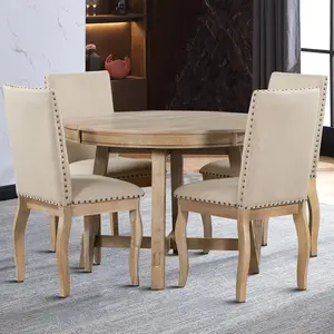 Modern 5-Piece Dining Table Set with an Extendable Dining Table and 4 Upholstered Dining Chairs