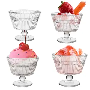 Vintage Glass Dessert Bowls, Dessert cups Set of 4, 9 oz Sundae Cups for Ice Cream, Fruit, Pudding, small snacks, Yogurt, and Appetizers (4)