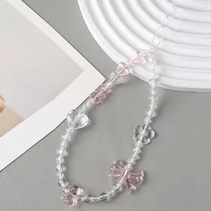 Pink Love Transparent Bear Ornament Mobile Phone Lanyard - Sweet & Simple INS Style, Durable Acrylic Charm with Metal Ring, Perfect for Phone Accessories, Phone Charm Accessory|Playful Design|Durable Acrylic Charm, Phone Charm, Phone Keychain