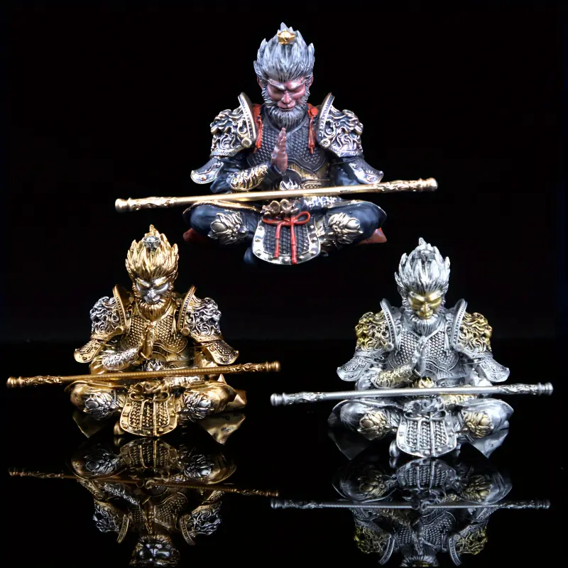 1pc Hand-Painted Sun Wukong Figurine - Golden-With-Silvery Jin Gu Bang, Decorative Plastic Home & Car Display Collectible, Detailed Craftsmanship Statues & Bobbleheads Ornament