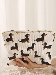 Cute Dog Print Makeup Bag, Cartoon Style, Lightweight Multi-Functional Zip Fashion Casual Cosmetic Pouch, Travel Organizer, Makeup Storage Organizer for All Occasions
