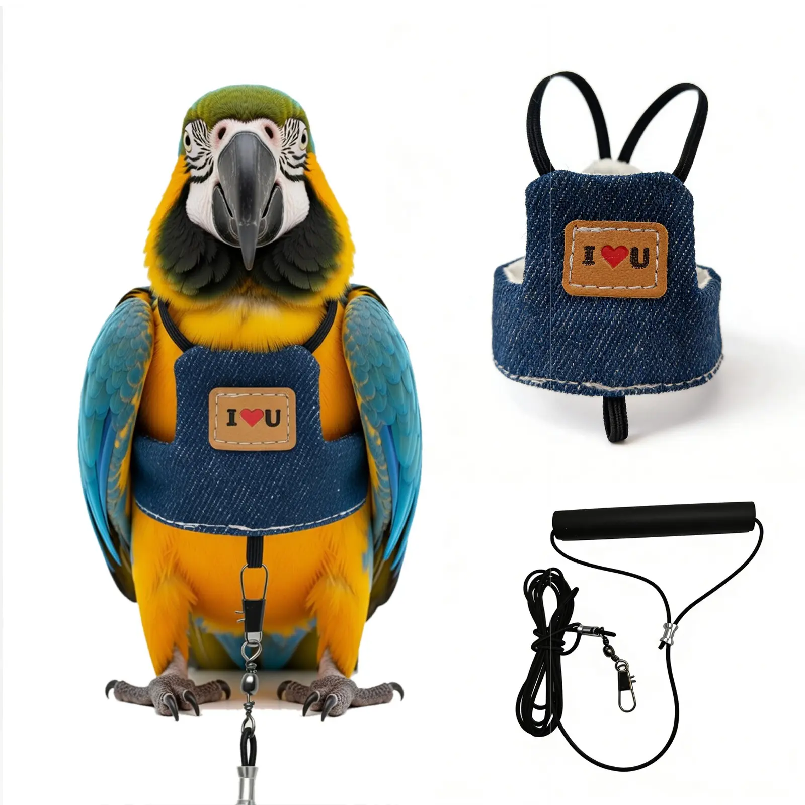 Parrot Clothes Leash, Bird Walking Harness, Flying Rope for Monk Parakeet, Tiger Skin, Peony, Flight Suit, Pet Accessories, Training, Outdoor