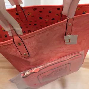 Coral Reversible Tote with Pouch