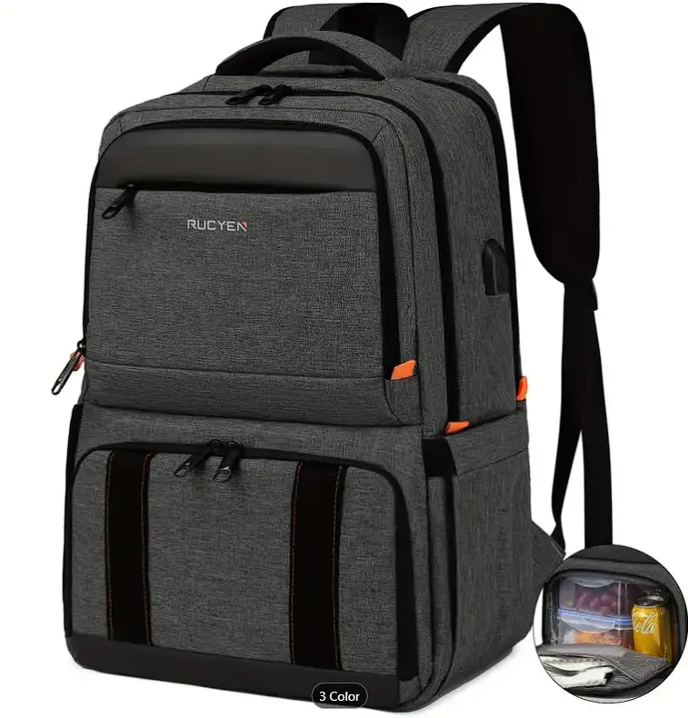 RUCYEN 3-in-1 Laptop Backpack - Unisex, RFID Anti-Theft, Insulated Lunch Compartment - Perfect for Work, School & Travel - 12 x 6 x 7 in