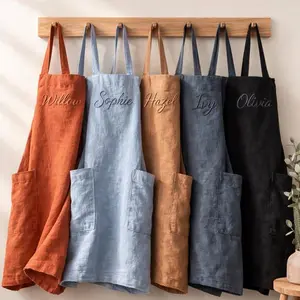 Custom Linen Pinafore Apron with Deep Pockets, Square Cross Back Linen Apron, Japanese Linen Apron Dress, Washed Tunic Apron, Gift For Mom