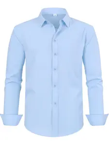 Men's Plus Size Plain Classic Formal Collared Button Down Shirt, Wedding Business Host Banquet Wear, Long Sleeve Loose Fit H Type, Up to 170 Kg