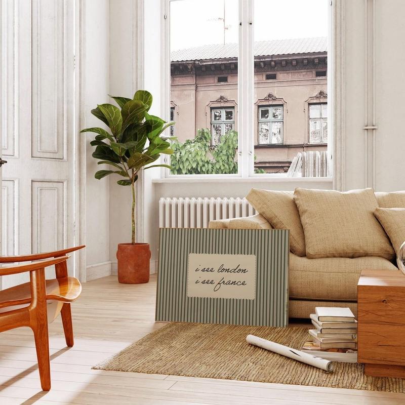 Horizontal Wall Art , Vintage "I See London I See France" Print: Green Striped Bathroom Decor| Framless Poster J