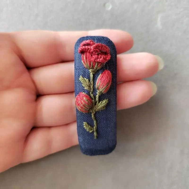 Hand Embroidered Hair Clip – Floral Barrette, Handmade Embroidery Hair Accessory, Gift for Her, Cottagecore Hair Pin, Aesthetic Hair Jewelry