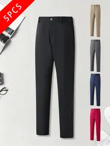 summervibes 5-Pack Men’s Business Casual Dress Pants, Slightly Stretchable Slim Fit, Comfortable and Breathable