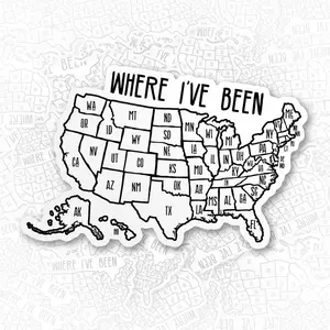 Where I've Been Map Sticker, Coloring United States USA Travel Stickers, Country Gift for Couple Memories Waterproof Die-Cut Vinyl Sticker
