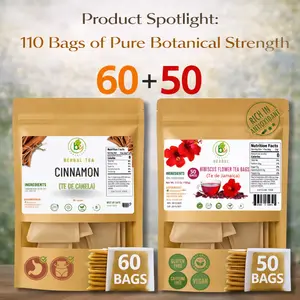 Cinnamon & Hibiscus(Canela + Jamaica)Herbal Tea Combo – 60 + 50 Tea Bags – 100% Natural, Vegan, Non-GMO, Caffeine-Free – Tart, Warming & Refreshing Infusions – Hot or Iced Tea – Authentic Herbal Blend – by BexpertsUSA