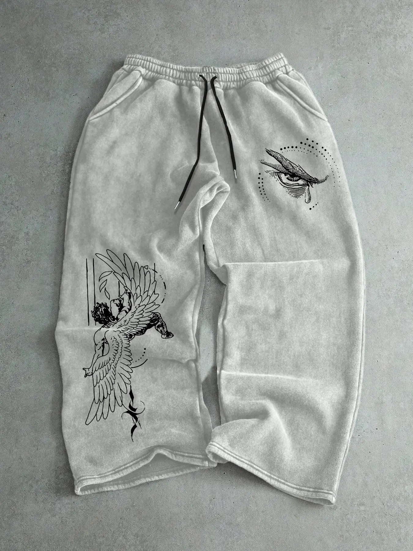 Men's Drawstring Waist Pants, Lucifer Angel Print Long Pants, Comfortable Breathable Fashion Aesthetics Casual Fitted Fabric Printed Sweatpants, Suitable for All Seasons