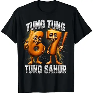 Men Women's Casual Graphic Tee Tung Tung Tung Sahur 6 7 Cartoon Character Lightning Graphic Cotton T-Shirt Men Women Funny Viral Indonesian Meme Tee Short Sleeve Fashion Clothing Sweatshirt