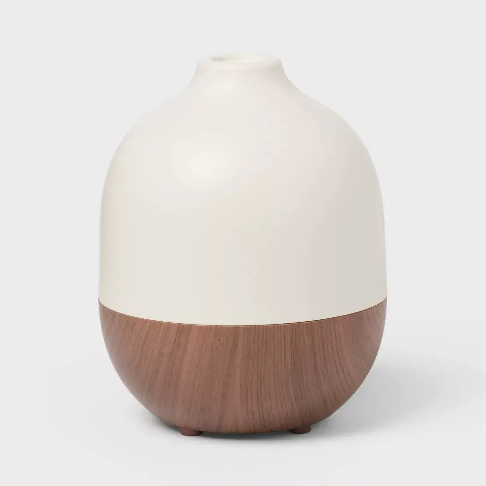 White Top and Woodgrain Base 300ml Large Diffuser - Threshold: Ultrasonic Aroma 8hr Run Time Auto Shut-Off