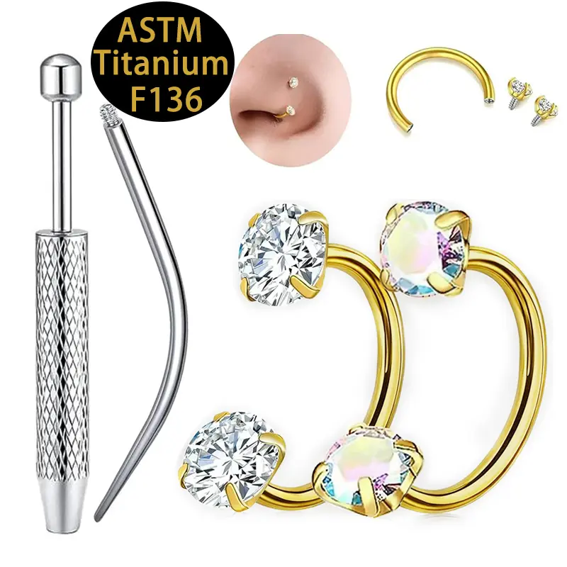 2pcs ASTM F136 Titanium 20g Horseshoe Nose Ring Piercing Kit, helix piercing jewelry Rook Cartilage Tragus daith conch Earrings& Nose Studs Curved Nose Piercing Set for Women Ideal for Daily Matching, Party, Festival & Beach Styling