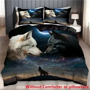 Wolf Pattern Printed Bedding Set, Soft Breathable Fabric, All-Season Use, Includes 1 Fitted Sheet + 2 Pillowcases