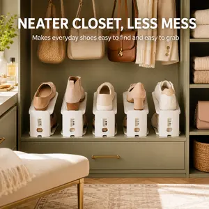 5 Count Adjustable Double-Layer Shoe Holder, PP material durable easy to clean space-saving rack