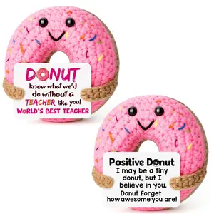 2-Piece Handmade Positive Crochet Donut Set with Encouragement & Appreciation Cards – Emotional Support Gift for Friends, Coworkers or Someone Special, Handmade Crochet Figure