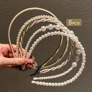 5Pcs Pearl Hairbands for Girls Cute Faux Pearl Hair Ties for  Sweet Hair Accessories Elegant and Stylish Gift