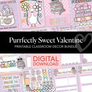 Printable Valentines Classroom Decor Bundle | Purrfectly Sweet Valentine