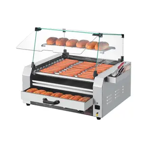 VEVOR Hot Dog Roller, 30 Hot Dog 11 Rollers, Stainless Steel Sausage Grill Cooker, 1950W Hot Dog Machine with Bun Warmer, Cover, 3 Temp Control, Side Storage Box, Oil Drip Tray, for Home Commercial